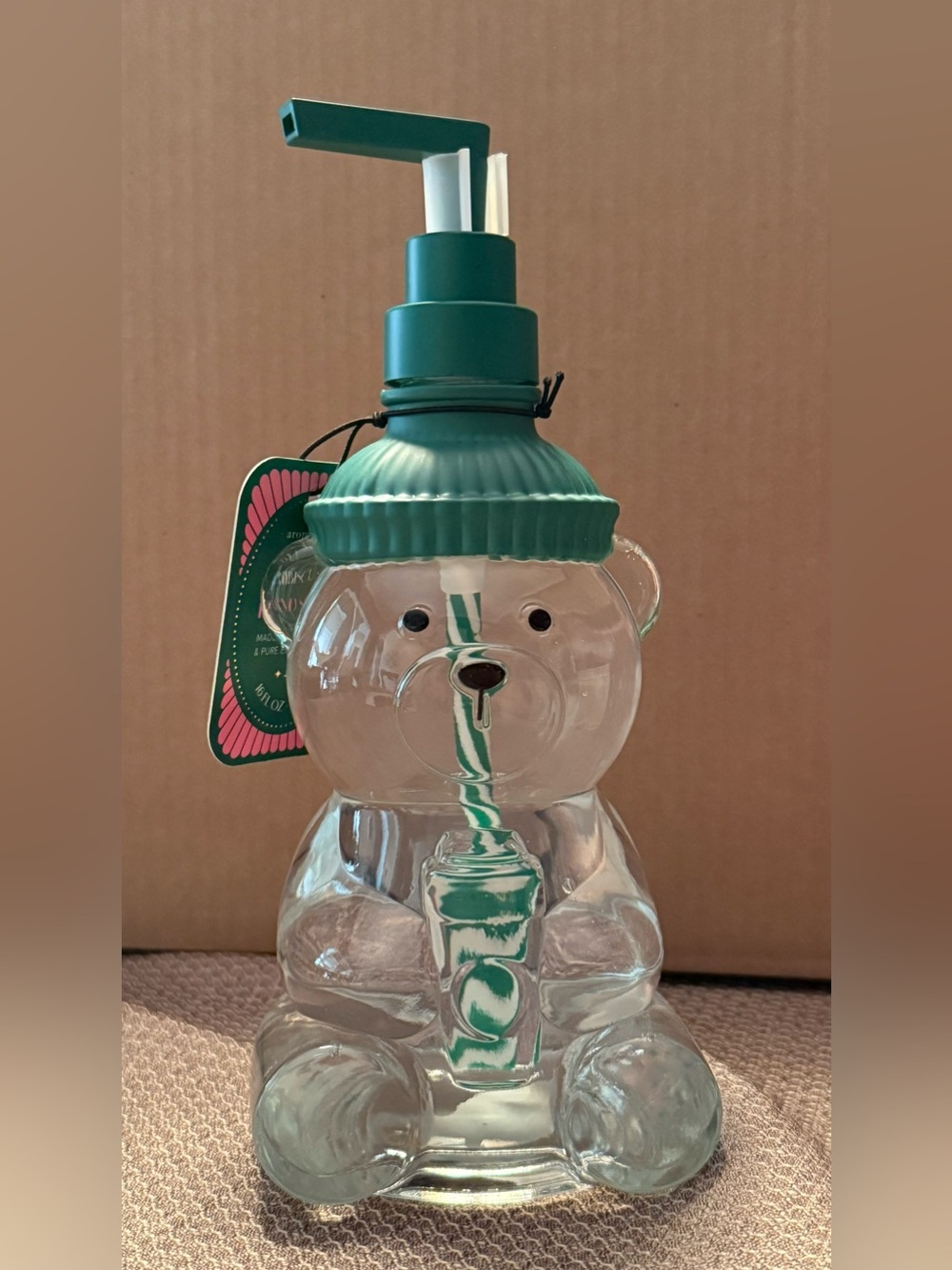 Viral Aroma Aria Bearista Bear Glass Soap Dispenser 16 Oz Sweet Tea Hibiscus